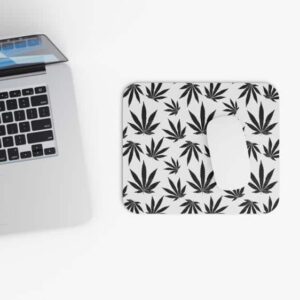 Marijuana Black Leaves Pattern Cool White Mouse Pad