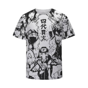Naruto Characters Vintage Monochrome Art Kids T-Shirt