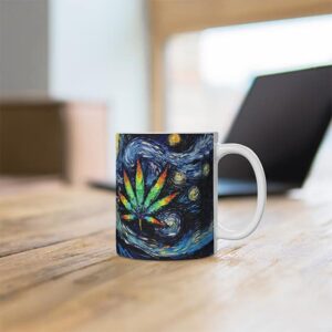 Starry Night Marijuana Leaf Painting Stylish Coffee Mug