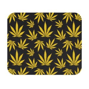 Yellow Cannabis Leaves Design Black Gaming Mouse Pad