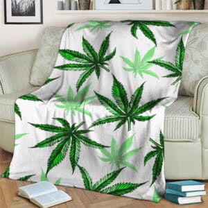 Awesome Cannabis Weed Leaf Pattern White Throw Blanket