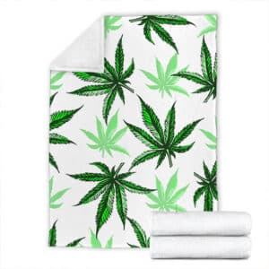 Awesome Cannabis Weed Leaf Pattern White Throw Blanket