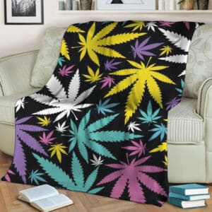Colorful Marijuana Leaves Pattern Art Fleece Blanket