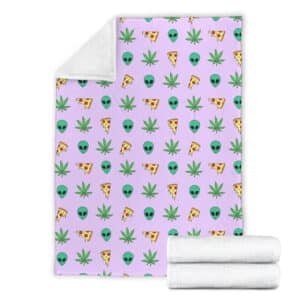 Cool Pizza Alien & Weed Pattern Art 420 Throw Blanket