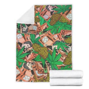 Dope 420 Marijuana Buds & Money Artwork Throw Blanket