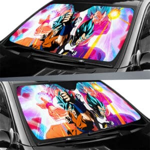 Goku And Vegeta SSGSS Kamehameha Vibrant Car Sun Shield