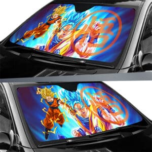 Goku SSJ2 and Blue Form Kanji Art Windshield Sun Shade