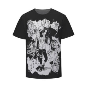 Naruto Characters Monochrome Art Black Kids T-Shirt