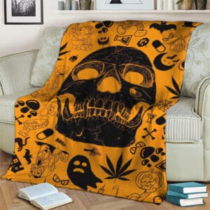 Skull & Marijuana Doodle Pattern Epic 420 Weed Throw Blanket