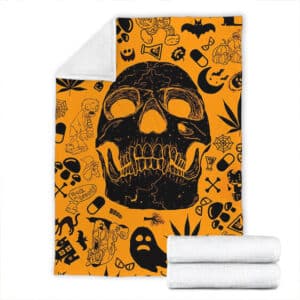 Skull & Marijuana Doodle Pattern Epic 420 Weed Throw Blanket