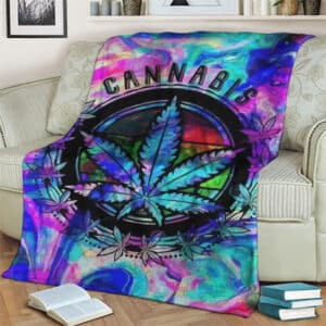 Trippy Cannabis Marijuana Logo Blue Swirl Fleece Blanket
