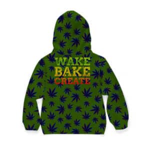 Wake Bake & Create Trippy Marijuana Pattern Cool Kids Hoodie