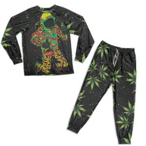 Astronaut Smoking Bong Weed Pattern Black Pyjamas Set
