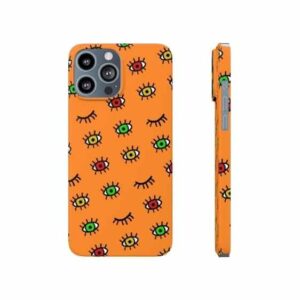Classic Trippy Eyes Pattern Orange Cannabis iPhone 13 Case