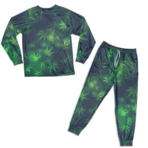 Marijuana Leaf Luminous Pattern Green Nightwear Set