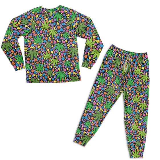 Marijuana Leaves And Colored Stones Art Design Pyjamas Set
