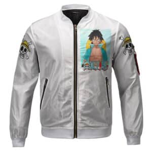Mugiwara Pirates Luffy Fan Art White Bomber Jacket