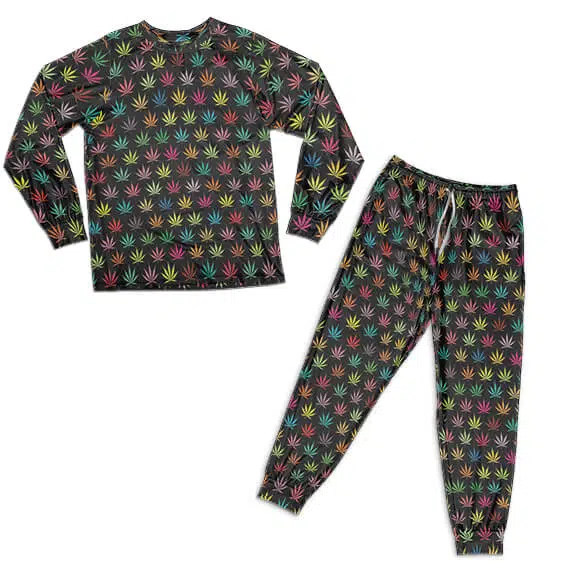 Multicolor Cannabis Leaves Pattern 420 Nightwear Set