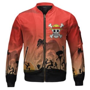 One Piece Straw Hat Pirates Silhouette Red Bomber Jacket