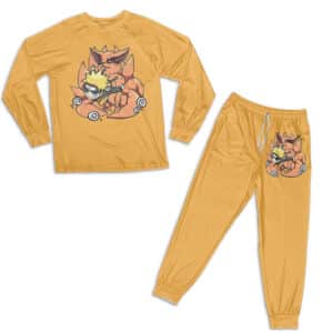 Cool Naruto Uzumaki & Kurama Chibi Art Orange Pajamas Set
