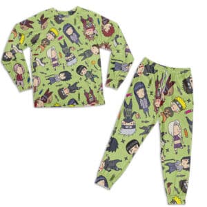 Cute Naruto and Shinobi Friends Artwork Green Pajamas Set