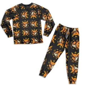 Dope Naruto Half Face Kurama Form Pattern Black Pajamas Set