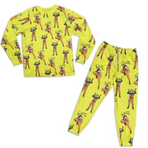Vibrant Naruto Uzumaki Pattern Artwork Yellow Pajamas Set