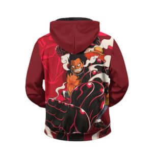 Angry Monkey D. Luffy Fourth Gear Form Red Zip Up Hoodie