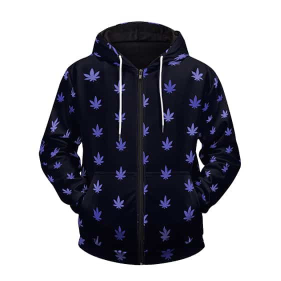 Awesome 420 Weed Leaves Pattern Navy Blue Zipper Hoodie