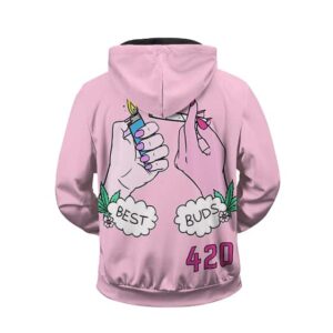Best Buds Cute Pink 420 Weed Kush Art Zip Up Hoodie Jacket