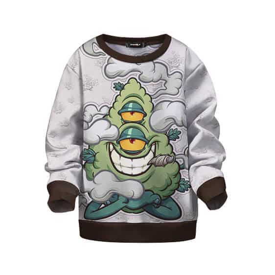 Cool 420 Ganja Bud Monster Cartoon Smoking Kids Sweater