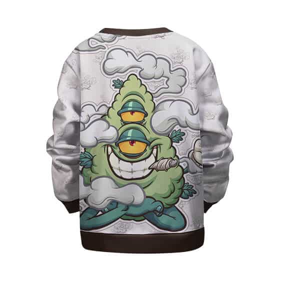 Cool 420 Ganja Bud Monster Cartoon Smoking Kids Sweater