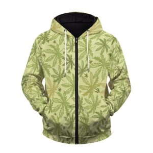Cool Marijuana Weed Hemp Pattern Zip Up Hoodie Jacket