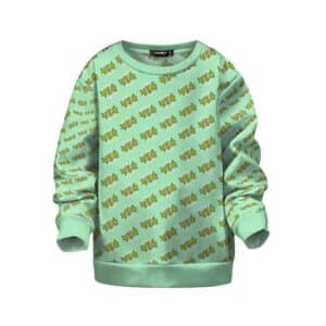 Cute 420 Cannabis Pattern Teal Green Kids Pullover Sweater