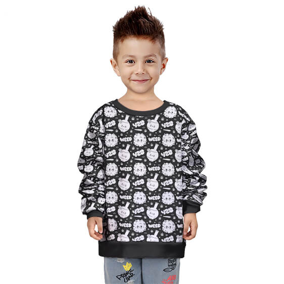 Cute Bong & Smoke Cartoon Pattern Black Kids Sweater