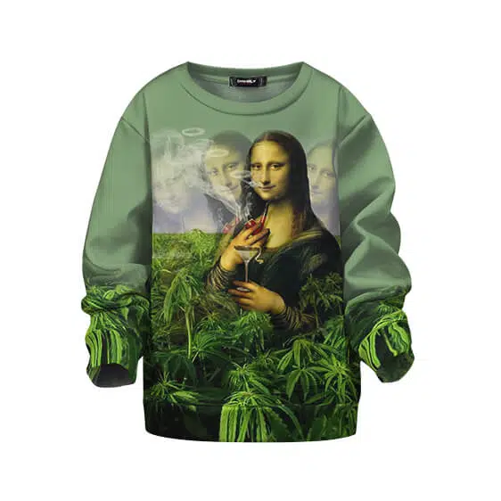 Dope Mona Lisa Enjoying Weed & Wine Kids Pullover Sweatshirt