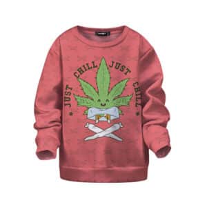 Happy Weed Meditating Cartoon Just Chill Kids Sweatshirt