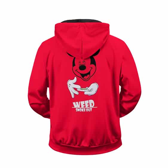 High Mickey Mouse Weed Smoke Out Red Zipper Hoodie Jacket