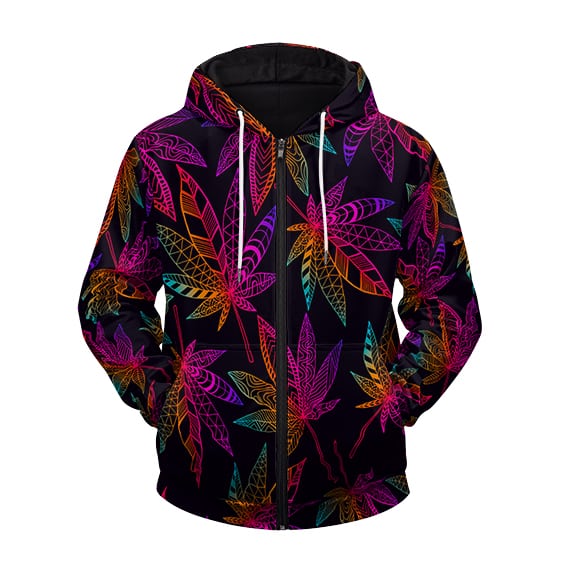 Marijuana Leaf Trippy Colors All Over Print Cool Zip Hoodie