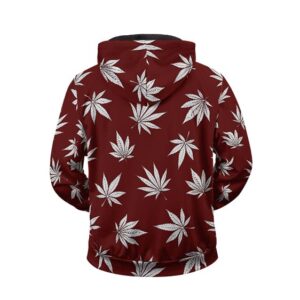 Marijuana Leaves All Over Print Dark Red Zip Hoodie Jacket