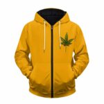 Minimalist Marijuana Leaf Logo Art Orange Zip Up Hoodie
