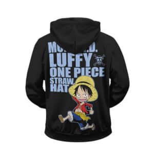 Monkey D. Luffy Chibi Art Straw Hat Black Zip Up Hoodie