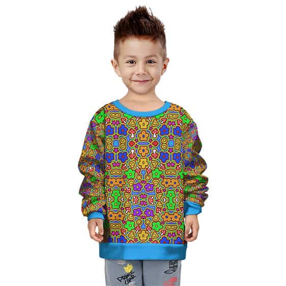 Psychedelic Shrooms Smiley Face Doodle Kids Sweatshirt