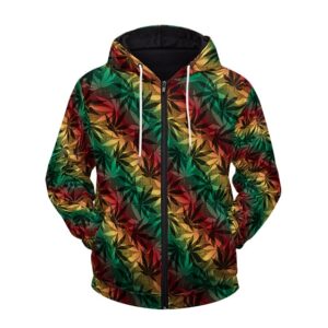 Rastafarian Reggae Weed Leaves Pattern Epic Zip Up Hoodie