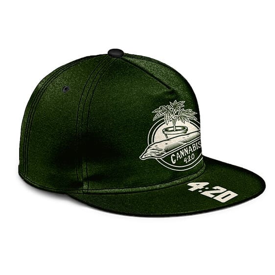 Cannabis 420 Time Weed Plant & Joint Logo Green Snapback Hat