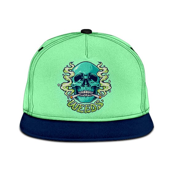 Skull Weed Smoking Two Joints Aquamarine Snapback Hat