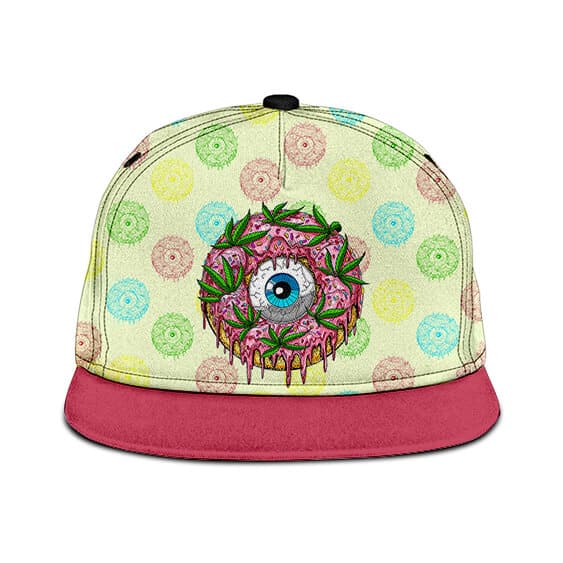 Trippy Monster Donut Weed 420 Pattern Snapback Baseball Cap