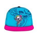 Vibrant Trippy 420 Mushroom Skull Miami Blue Pink Snapback Hat