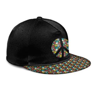 Hippy Peace Sign Colorful Weed Skull Pattern Snapback Hat