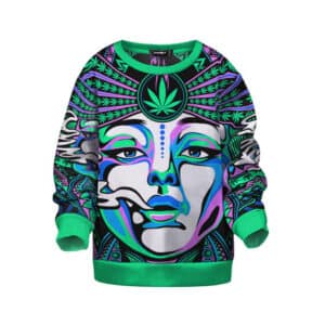Vibrant Woman Smoking Marijuana Artwork Kids Sweater